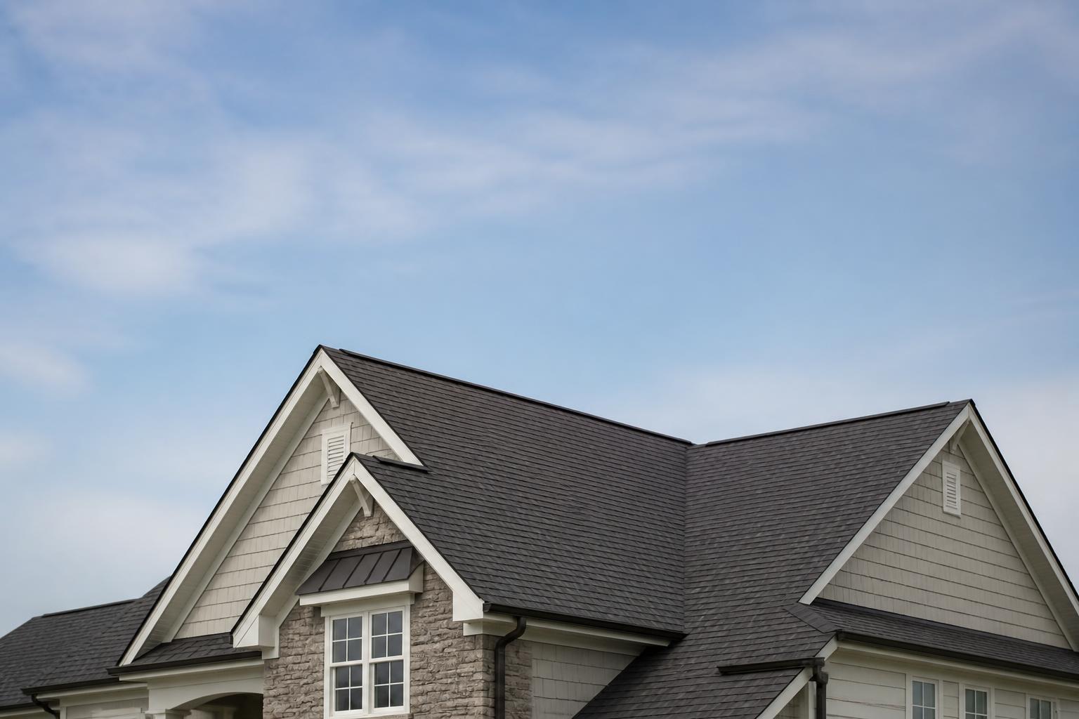 Finished roofing project with open sky and space for text overlay